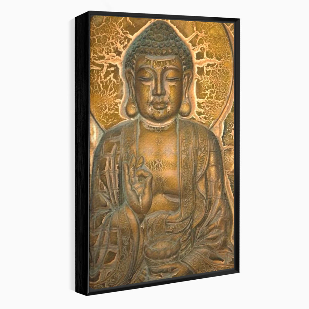 Tablou canvas cu tablou canvas cu figura lui buddha, in rama de aluminiu negru